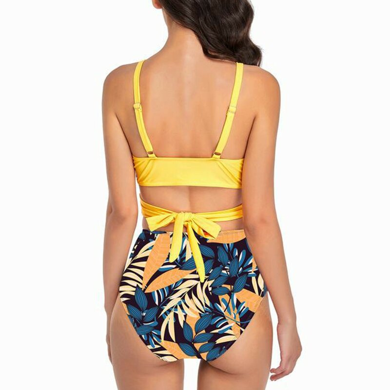 2023 Women Bikini Set Leaf Printed Sleeveless Two Piece Beach Wear Hot Sexy Swimwears Bikinis Set