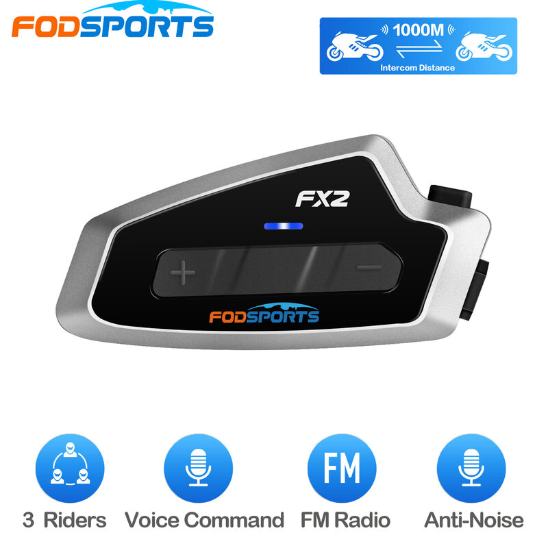 Fodsports FX2 casco Moto auricolare 3 Riders 1000m Intercomunicador Bluetooth 5.0 intercom casco Wireless universale Moto