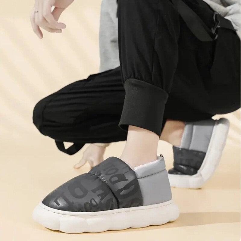 Zapatos cálidos de algodón para hombre, calzado informal de felpa antideslizante, cómodo e impermeable, para interiores