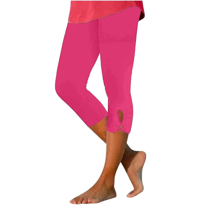 Leggings Capris para mujer, pantalones elásticos de cintura alta, informales, ajustados, Color sólido, para deportes al aire libre, Fitness, Yoga, Verano