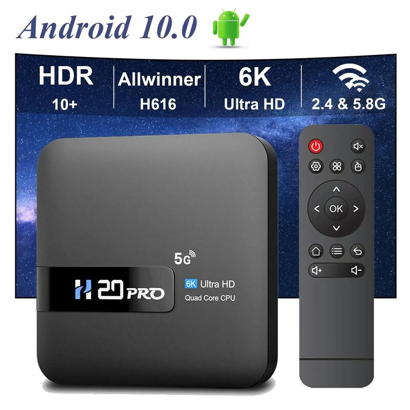 HONGTOP H20PRO TV Box pintar, WiFi6 Android 10 6K 4K 3D pemutar Media TV Box Android 2.4G & 5G WIFI sangat cepat 1080P Set Top Box