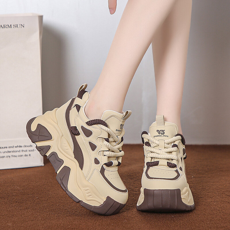 Autumn Fashion Sneakers For Women Platform Chunky Casual Shoes High Quality Woman Tenis Female Walking Trainers 8CM Thick Sole