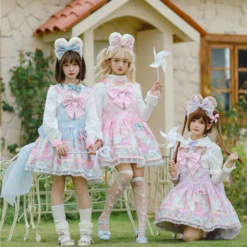 Japanische Gothic Lolita Jsk Kleid Frauen Vintage Süße Cartoon Ärmel Princess Party Kleider Mädchen Kawaii Spitze Bogen Y2k Kleid