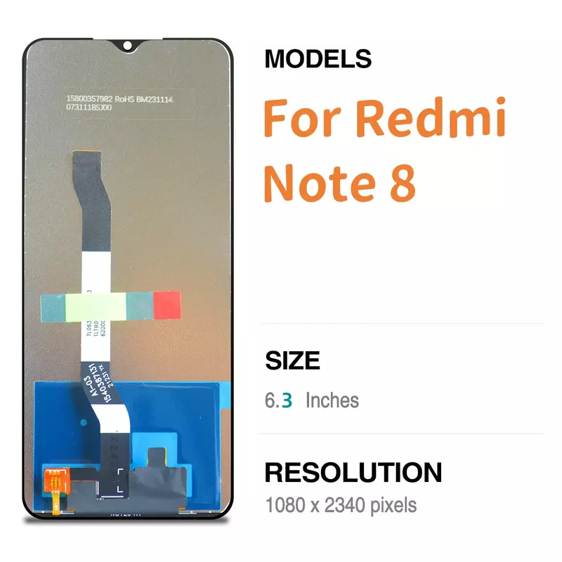 6.3" Original For Redmi Note 8 M1908C3JH LCD Display Touch Screen Digitizer Assembly Display Replacement