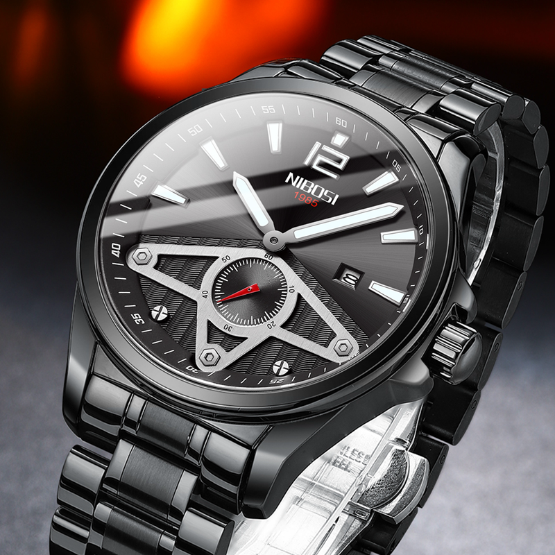 Nibosi-メンズ腕時計,クォーツ,ステンレス鋼,防水,トップブランド,ビジネス