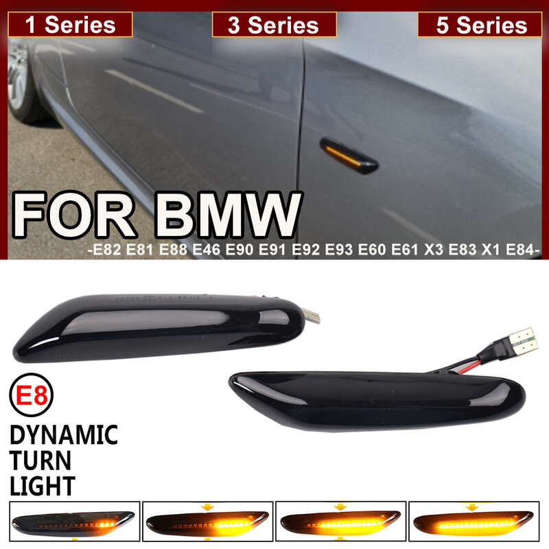 다이내믹 플로우 LED 방향 지시등 사이드 마커 라이트, BMW E46 E60 E61 E90 E91 E81 E87 E82 E88 E83 E84 E92 E93 X3, 한 쌍