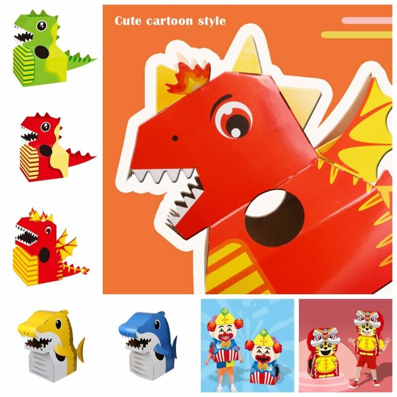 Boîte en carton dinosaure portable, tigre, requin, jouet créatif, maison en papier dinosaure, cadeau pour enfants