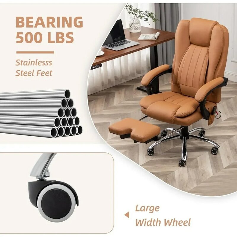 Kursi pijat, kursi kantor untuk belajar, kursi komputer ergonomis dengan fungsi memijat dan getaran, oranye