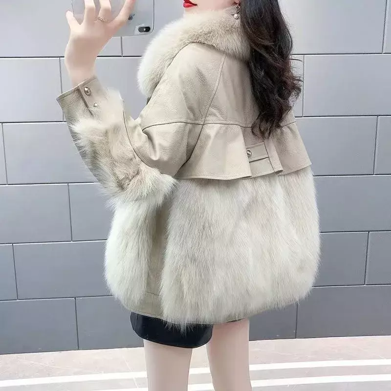 2024 New Women Winter Faux Fur Coat Mid Length Version Fox Overcoat Loose Thick Warm Furs Jacket  Artificial Fur Collar Outwear