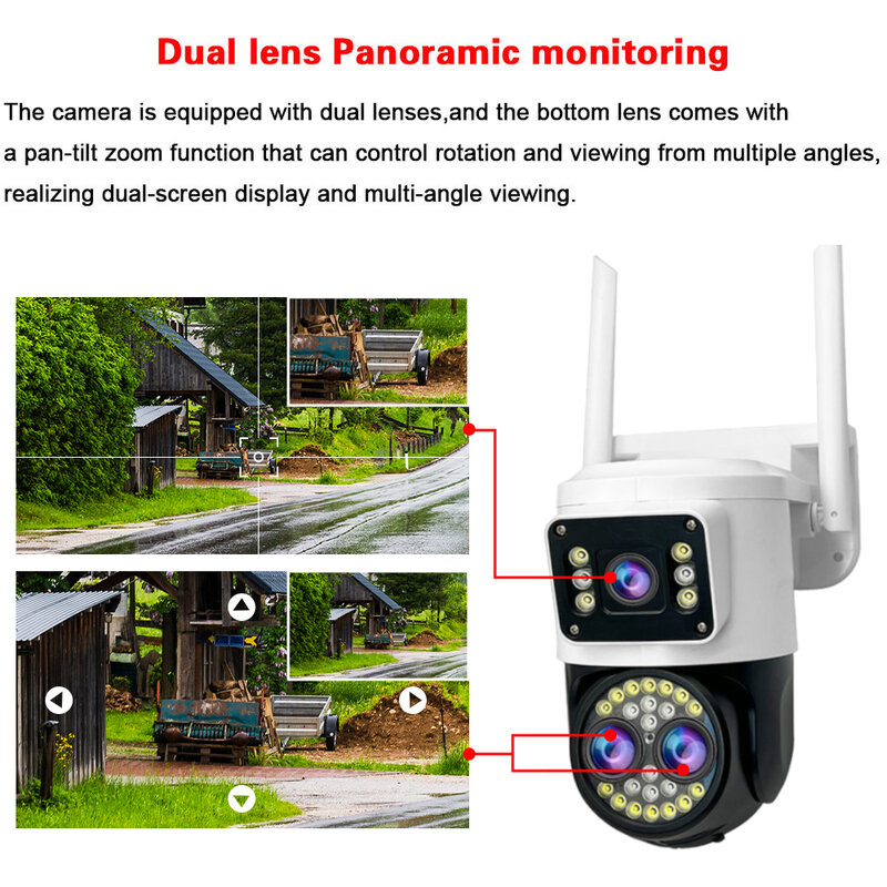 Kamera pengawas keamanan CCTV nirkabel, kamera pengawas IP PTZ Wifi 12MP, pelacakan otomatis luar ruangan 10X 11X perbesaran tiga lensa Audio 2 arah 4K