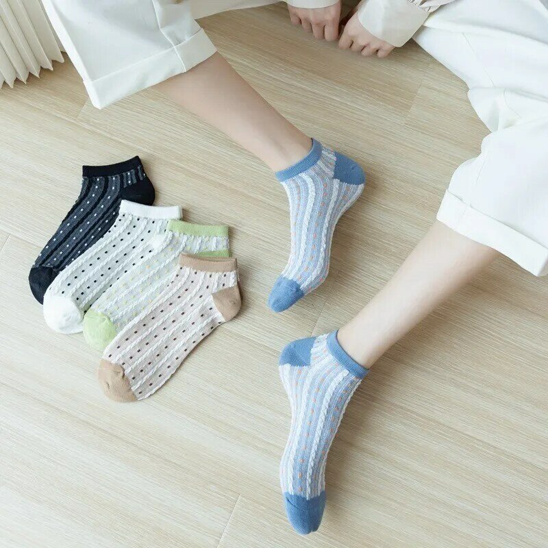 Женские хлопковые носки-лодочки, новые дышащие удобные универсальные модные милые короткие носки в горошек в студенческом стиле, I129