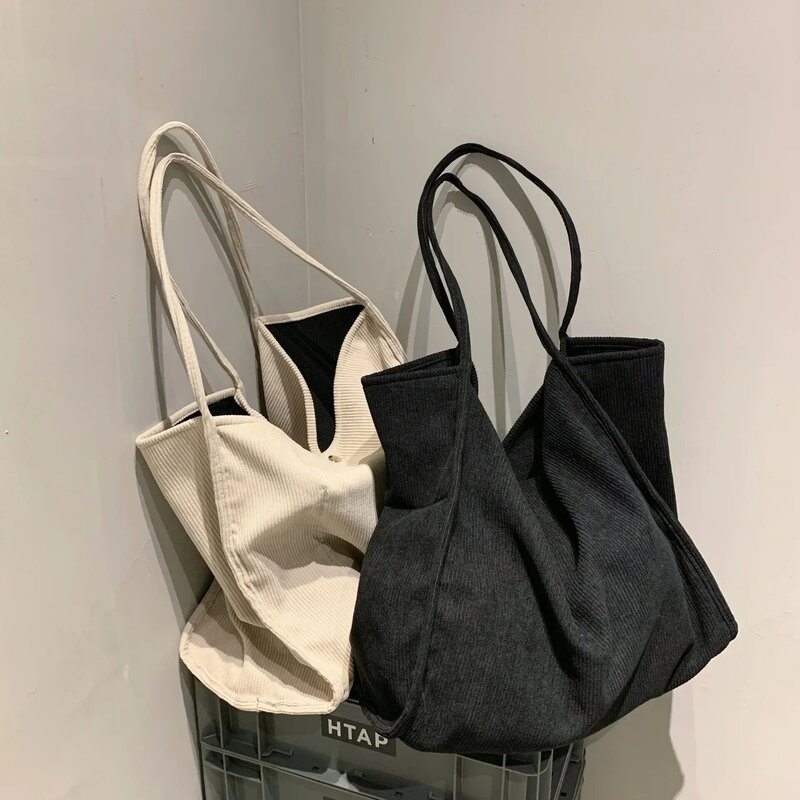 MJ02  Large Corduroy Shoulder Shopper Bag for Women 2023 Cotton Cloth Fashion Canvas Tote  Handbags Travel Bags
