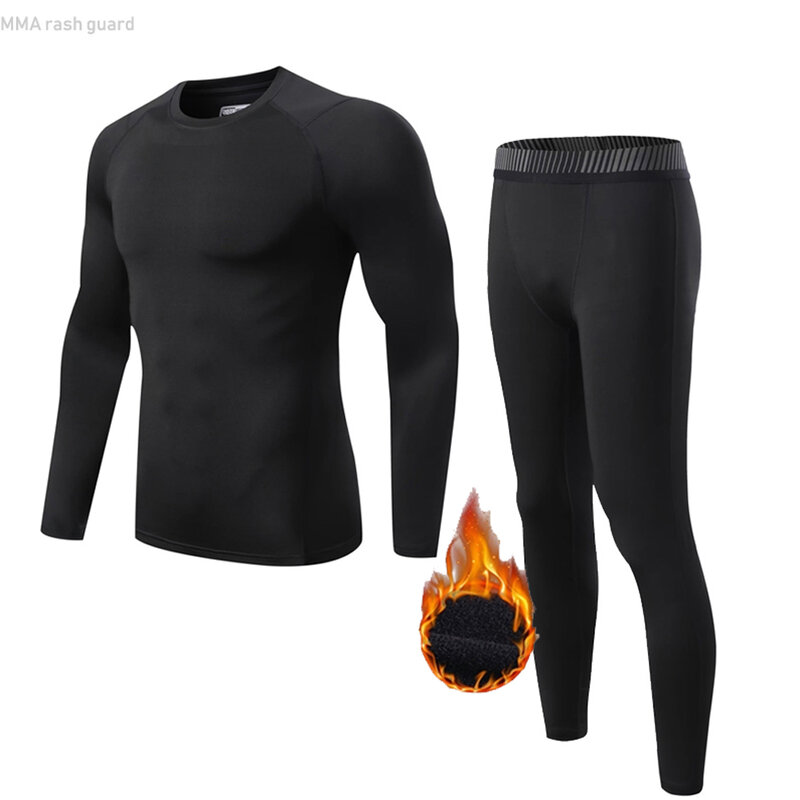 Мужское зимнее термобелье на молнии, черный флисовый теплый спортивный костюм, компрессионное плотное детское термобелье