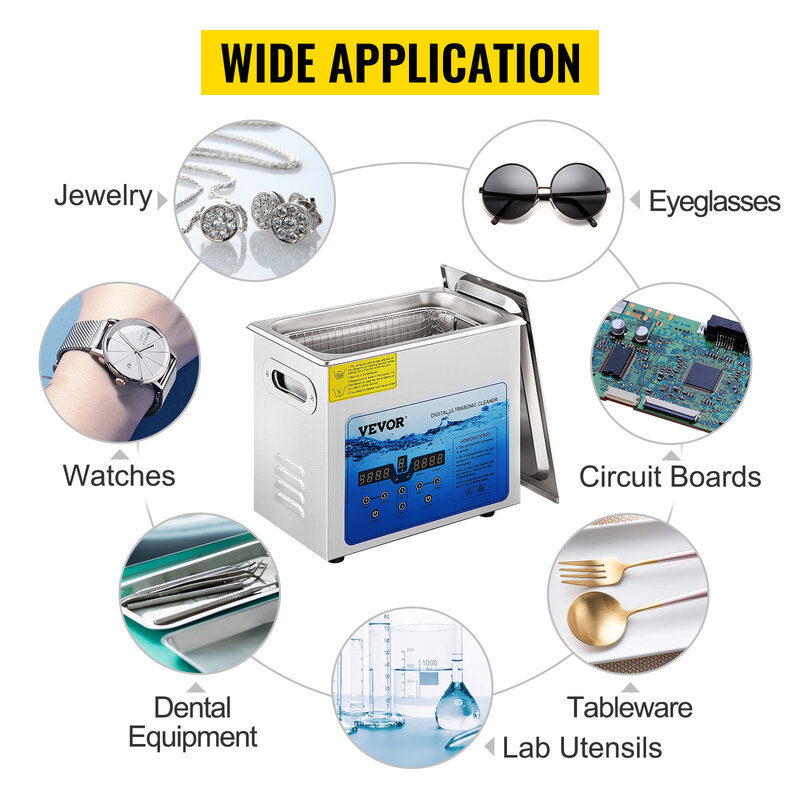 VEVOR-limpiador ultrasónico portátil, minilavadoras de platos de frecuencia ajustable, 3L, 6L, 10L, 15L, 36-40KHz, electrodoméstico