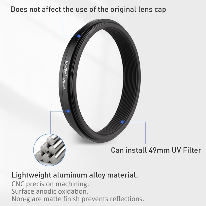 Il cappuccio UV della lente del filtro del ND di 49mm sostituisce il nero di Fujifilm anello dell'adattatore del filtro dell'obiettivo di Haoge per la macchina fotografica di Fujifilm Fuji X100V AR-X100
