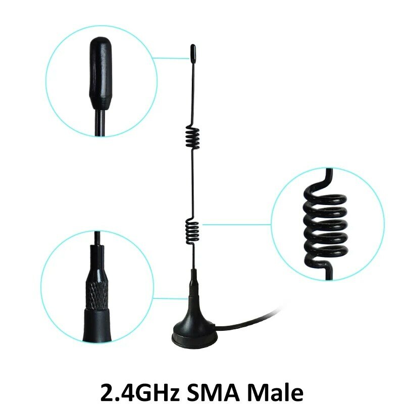 Antena Wifi de 2,4 Ghz SMA macho y hembra, RP-SMA, 5dbi, 2,4G IOT, base magnética, ventosa, cable de extensión de 3 metros