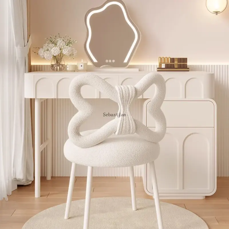 Cream Dressing Stool Girls Bedroom Dressing Table Round Stool Back Makeup Chair Light Luxury Manicure Chair sillas nordicas