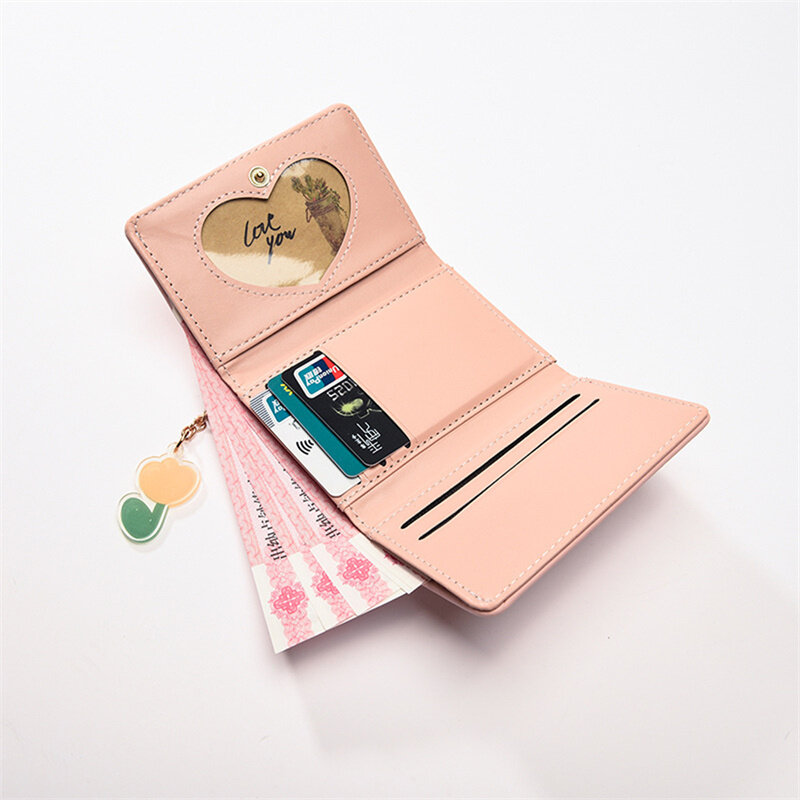 Geldbörse mit kurzer Schnalle für Damen, Tulpen muster, modische Brieftasche mit mehreren Steckplätzen und Kette, kompakte, handliche Tasche für Frauen
