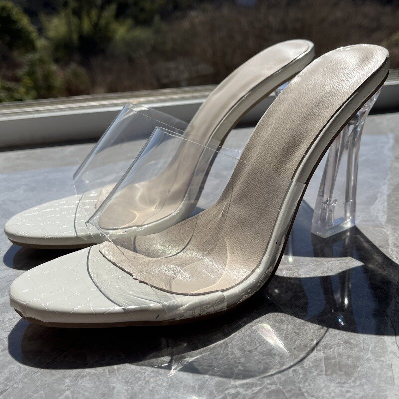 Zapatillas transparentes para mujer, zapatos elegantes con punta abierta, boca poco profunda, cómodos, vestido de banquete, nuevo estilo de verano