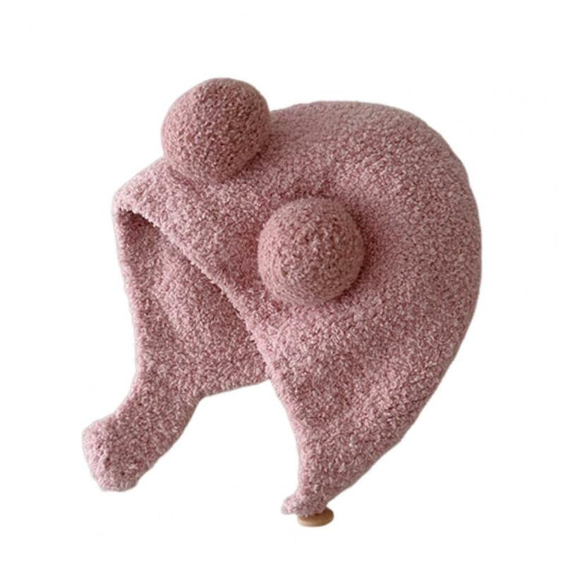 Chapéus de lã macia com proteção auricular para crianças, capot recém-nascido, cor sólida, aconchegante, decoração de bola, meninos, meninas, bebê, inverno