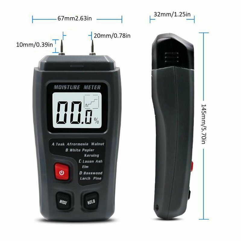 EMT01 0-99.9% medidor Digital de humedad de madera, higrómetro, Detector de humedad de madera, pantalla LCD grande