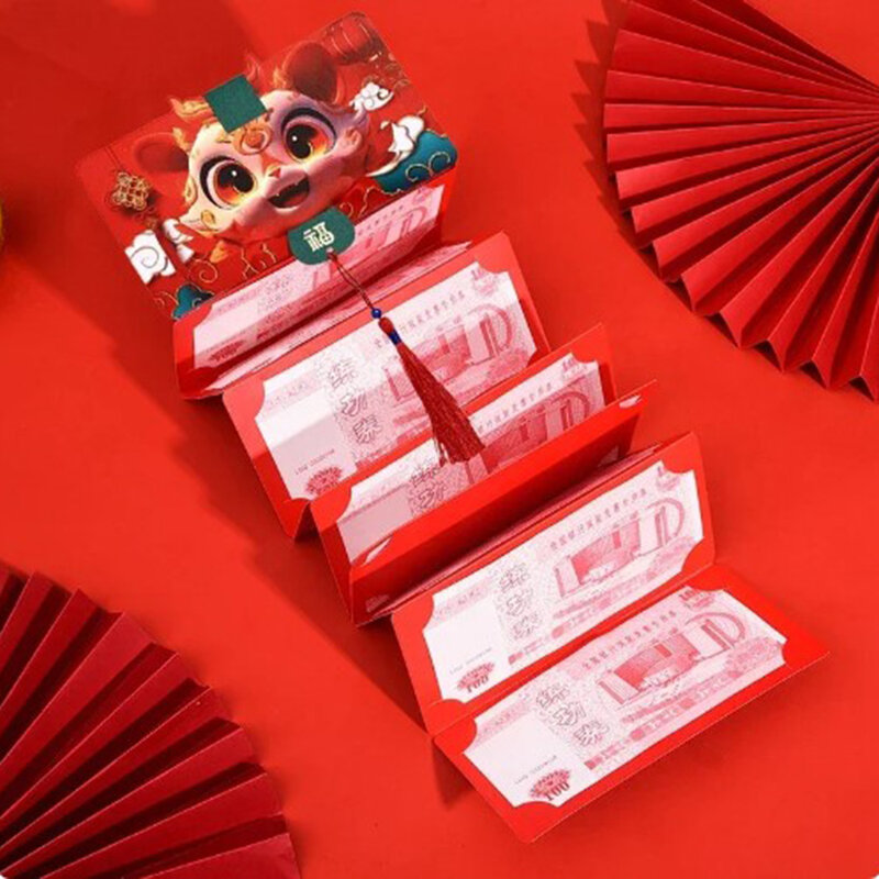 2024 Nieuwe Opvouwbare Rode Envelop Cartoon Chinees Nieuwjaar Van Dragon Lucky Money Bag Kids Cadeau Rode Zak Lente Festival Benodigdheden