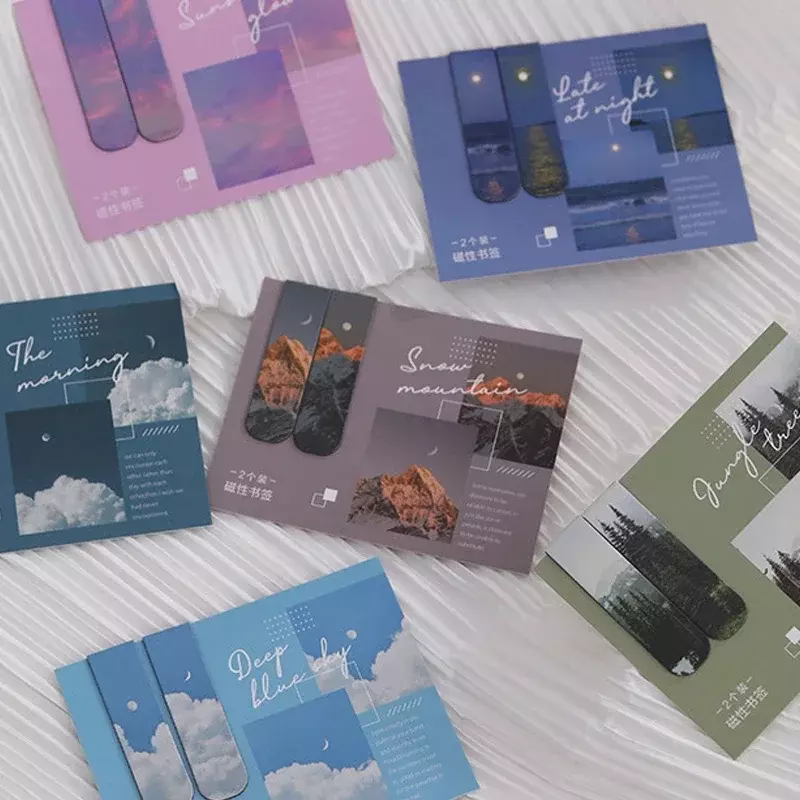 Marcapáginas magnético de nubes de fantasía creativas, soporte de Página de Libro Kawaii, artículos de lectura, papelería coreana, lectores de libros de oficina, 2 piezas por juego
