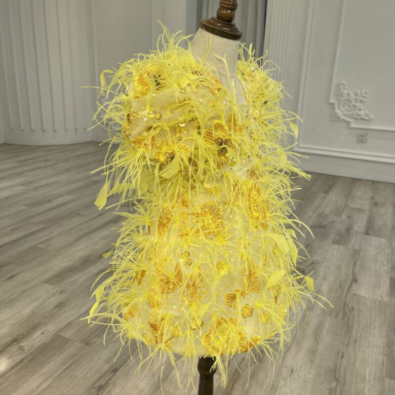 Children's yellow flower embroidered short skirt