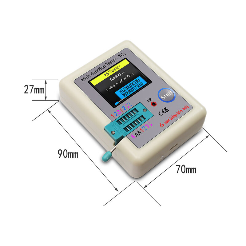 Verificador do Transistor do Multi-medidor da exposição do LCD de LCR TC1, capacitor do Triode, medidor do teste do resistor, MOSFET, NPN, PNP, Triac, MOS, TFT, 1,8"