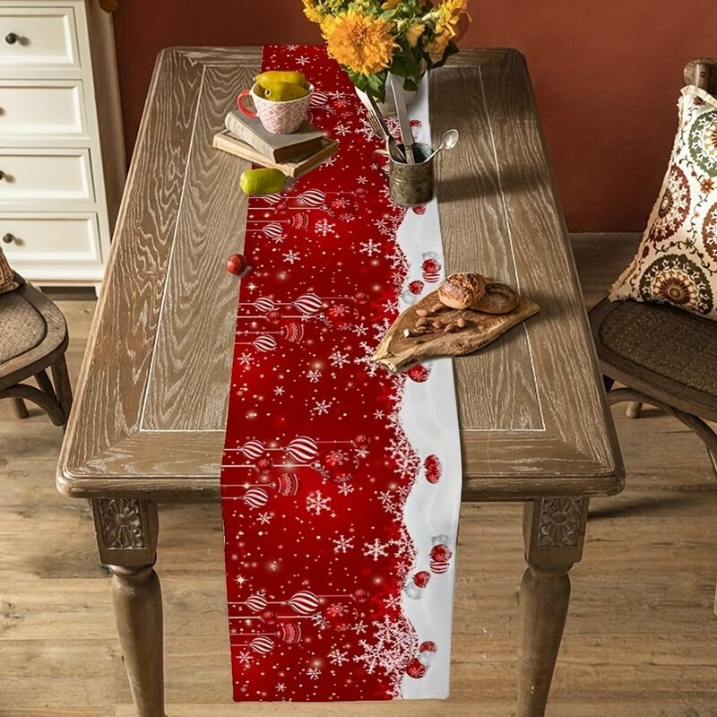 Christmas Table Runner Polyester Xmas Table Flag Cover Merry Christmas Decorations for Home New Year Tablecloth