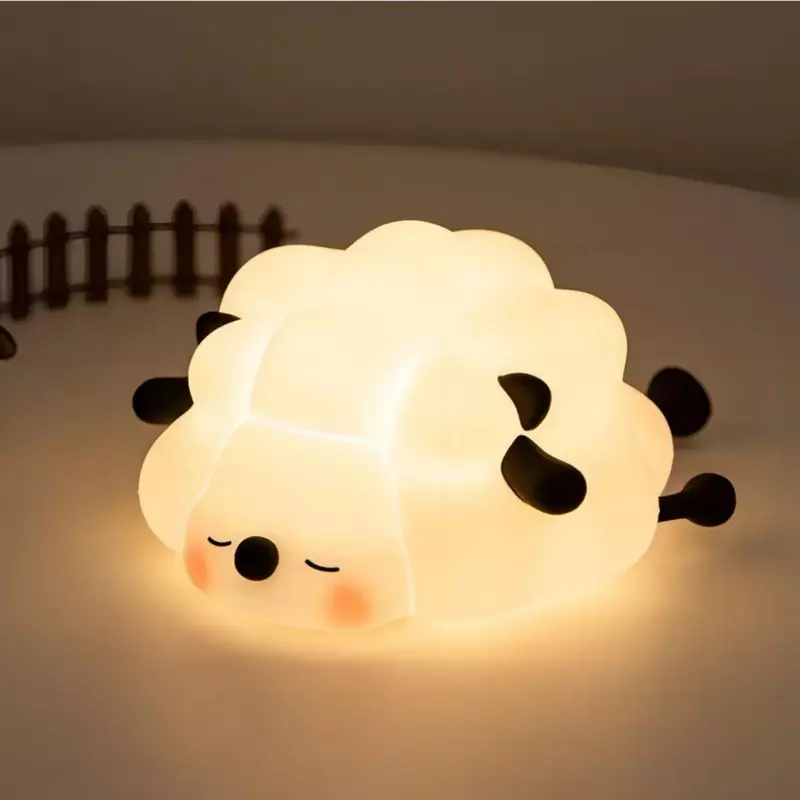 Luz noturna LED com USB, recarregável, sensor de toque, ovelha fofa, lâmpada de silicone, panda, coelho, lâmpada para crianças, decoração do quarto