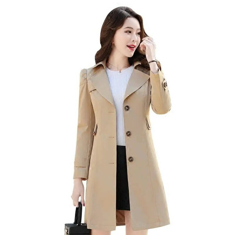 Manteau long à boutonnage simple pour femme, coupe-vent, pardessus slim, grande taille, printemps, automne