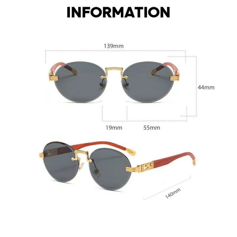 แว่นกันแดดแบบรูปร่างกลมสไตล์วินเทจแบรนด์ดังสำหรับผู้ชายผู้หญิง กรอบแว่นไร้กรอบดอกเพชรคุณภาพสูงโล่งทางสู่ร้อยตา UV400 แข็งแรง