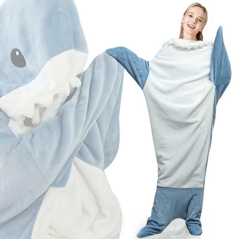 Pijama de tiburón de dibujos animados, para el hogar de una pieza saco de dormir, pijamas térmicos sueltos, sacos de dormir Unisex