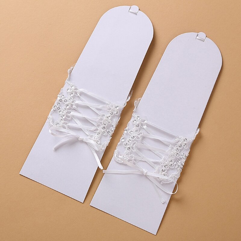 Womens Fingerless Short Lace Gloves for Wedding Wrist Length Bridal Prom Tea Party Mittens with Hook Finger Loop
