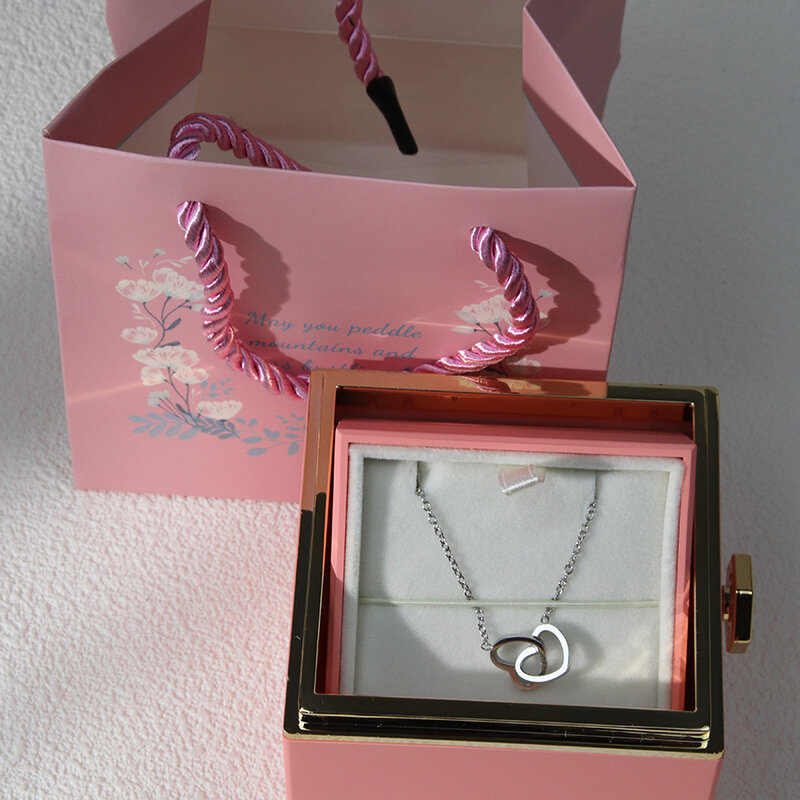 Стальное ожерелье с гравировкой имени и двойным сердцем на заказ, вечная коробка розы для женщин, подарок на день Святого Валентина 2024