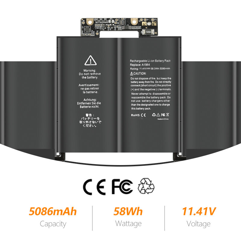 Batterie d'ordinateur portable pour Apple MacPlePro, A1964, A1989, 13 ", 2018/2019, A2251, 2020, EMC3214, EMC3358, 020-02497, MR9Q2LL, A, 58Wh
