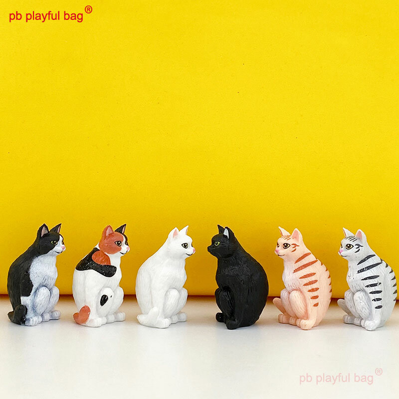 Pb saco brincalhão simulação bonito 6 bonecas gato agachamento e sentado modelo de animais brinquedos das crianças presentes decoração do bolo zg104