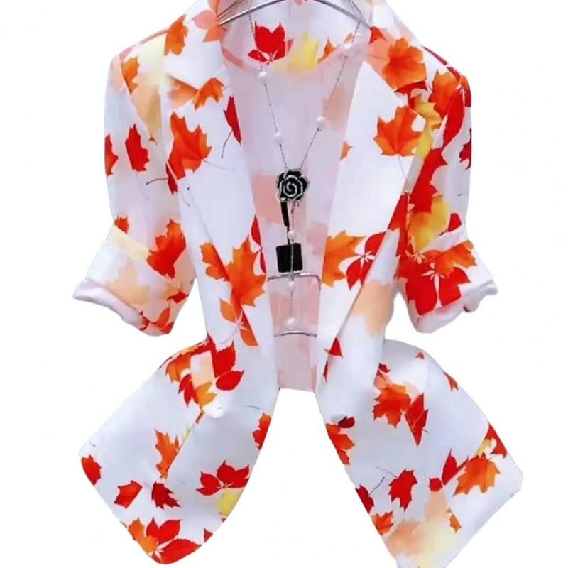 Blazer con bolsillos y solapa para mujer, chaqueta elegante con pintura de tinta, un solo botón, patrón de cono de pino 3D, trajes finos, abrigo, prendas de vestir exteriores