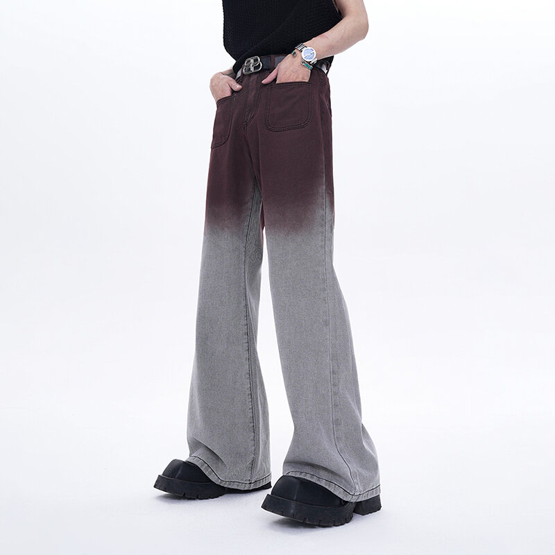 FEWQ American Style Men Jeans Sumemr New Stylish Gradient Color Vintage High Street Senior Sense Denim Pants Male Summer 24X9091