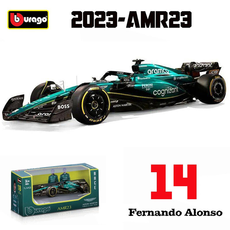 Bburago โมเดลรถกระเช้า F1 F1 Aston Martin Aramco 2023 AMR23ทีม #14 alonso #18โมเดลของเล่นของสะสม