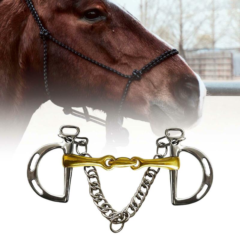 Horse Bit Copper Mouth Harness W/Curb Hooks Chain Stainless Steel Center Roller with Trims for Equestrian Horse Bridle