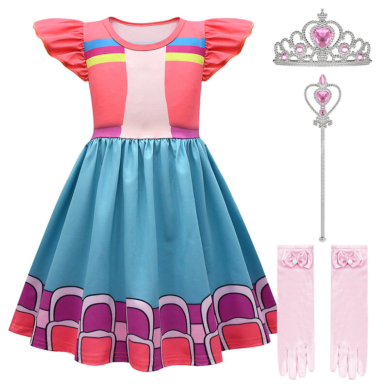Girl Cartoon Animal Detective Team Rose Red Blue Dress Children's Party Cosplay Dress Summer Short Sleeved Dress 3-10 Years Old