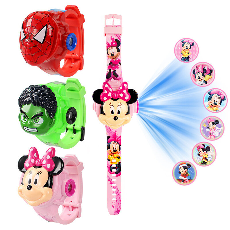 Disney Mickey Kids Watches for Girls 3D Projection Frozen Elsa Minnie Digital Children Clock School Gift relogio infantil