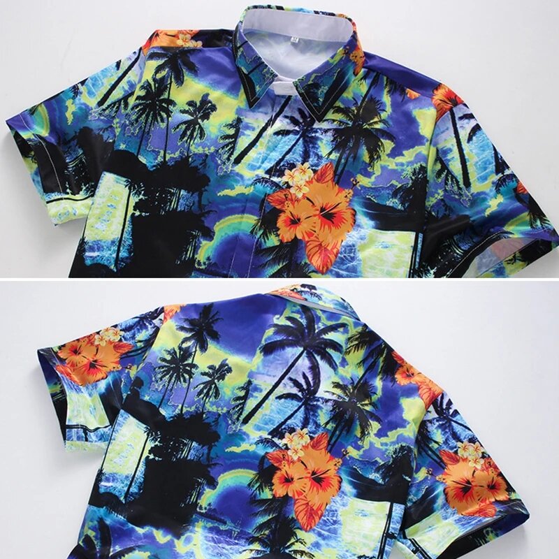 Camisas masculinas de praia, camisa havaiana impressa em 3D, camiseta manga curta, tops casuais, blusa masculina, 5XL, 2024