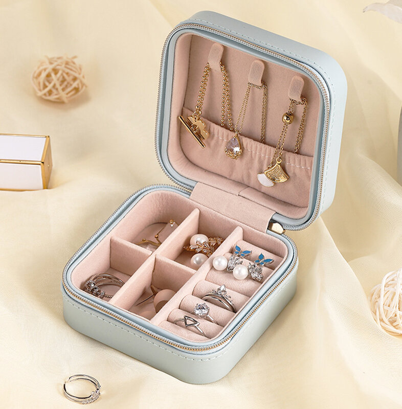 Boîte à bijoux portable en cuir avec fermeture éclair, étui de voyage, présentoir à bijoux, rangement pour bijoutiers