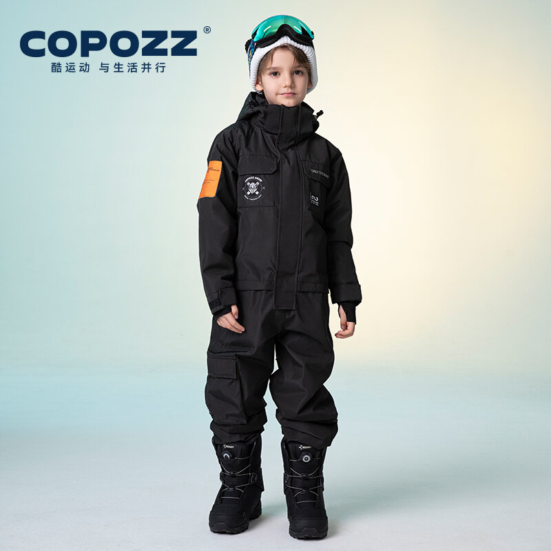 COPOZZ Pakaian Ski Musim Dingin Baru untuk Anak-anak Laki-laki Anak-anak Tahan Air Hangat Ski Overall Perempuan Tahan Angin Snowboard One Piece Ski Jumpsuit