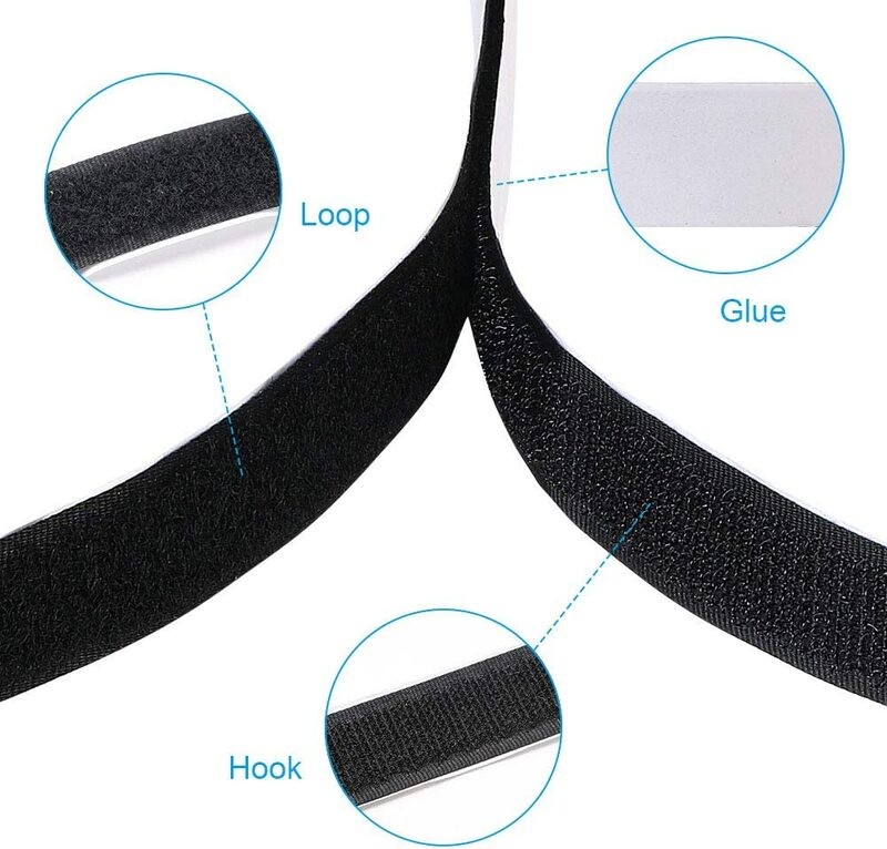 20mm Magic Sticker Tape Self Adhesive Extra Strong Double Sided Adhesive with Sticker Pad Fluffy Hook and Loop Fastener Black