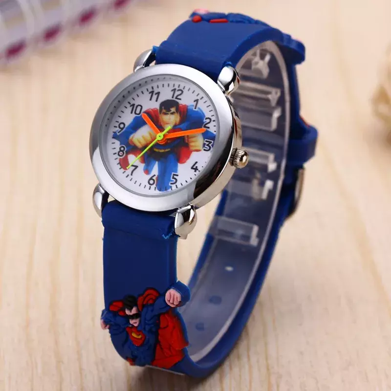 Disney-Reloj de pulsera con anillo de solapa de cuarzo de silicona, Superman, Minnie, Spider Man, regalo creativo para estudiantes de escuela primaria