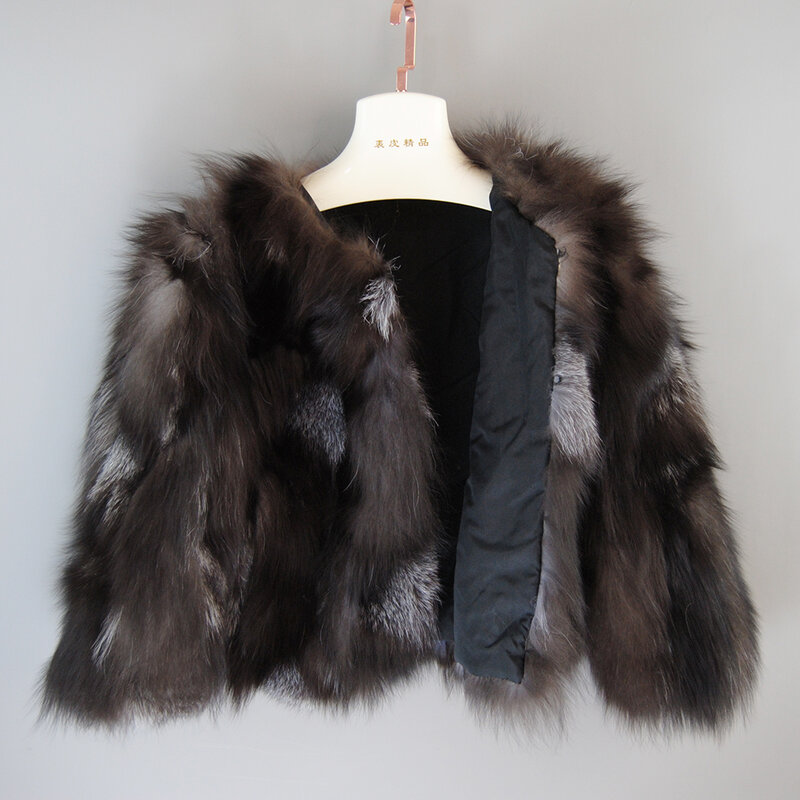 Abrigo corto de piel auténtica para mujer, chaqueta cálida de piel de zorro 100% Natural, color plateado, para invierno, gran oferta